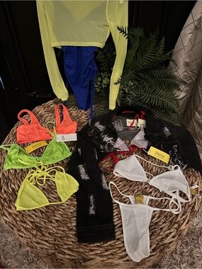 Daisy assortment of small swim plus 1 mesh shirt and 1 shredded denim jacket